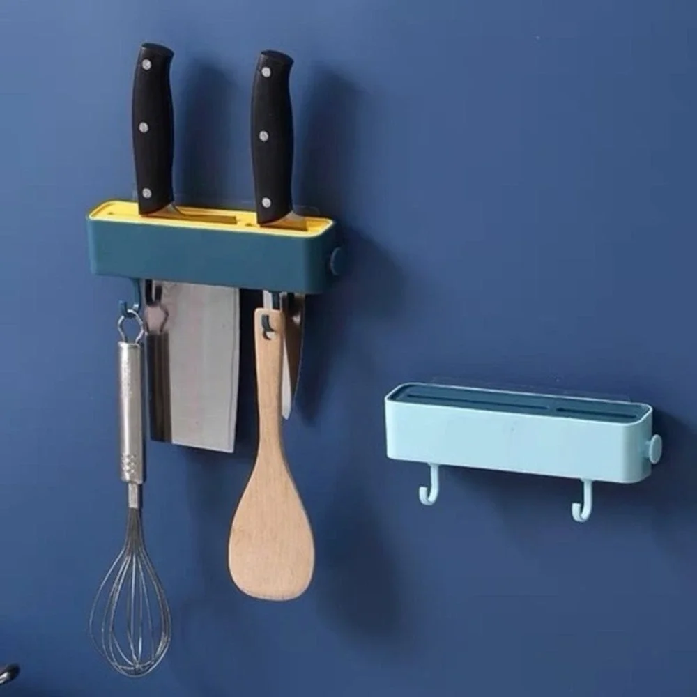 Wall-Mounted Kitchen Organizer Rack with Hooks – Utensil Holder, Knife Storage,‎